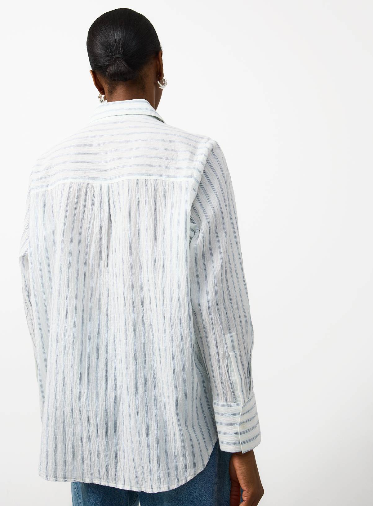 Light Blue Stripe Print Seersucker Long Sleeve Revere Shirt 12 - Image 4